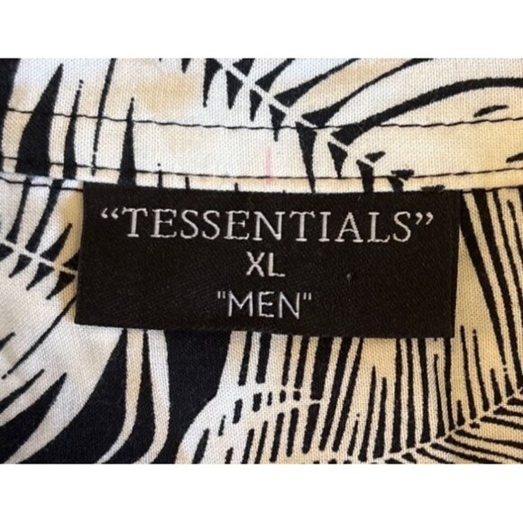 Tessentials Mens XL Tropical Leaf Print 100% Viscose Short Sleeve Shirt Navy - Picture 2 of 5